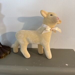 VTG Flocked Easter Lamb Figurine Cream Flocked Thick Plastic/rubber Bow Sweet
